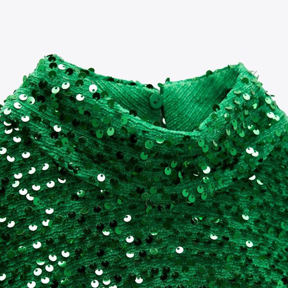 Zara Green Sequin Blouse - Picture 13 of 15
